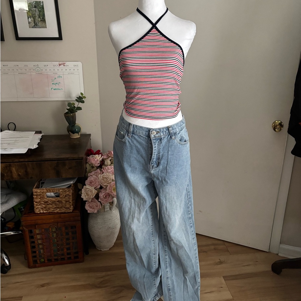 PrettyLittleThing Blue Wide Leg Jeans